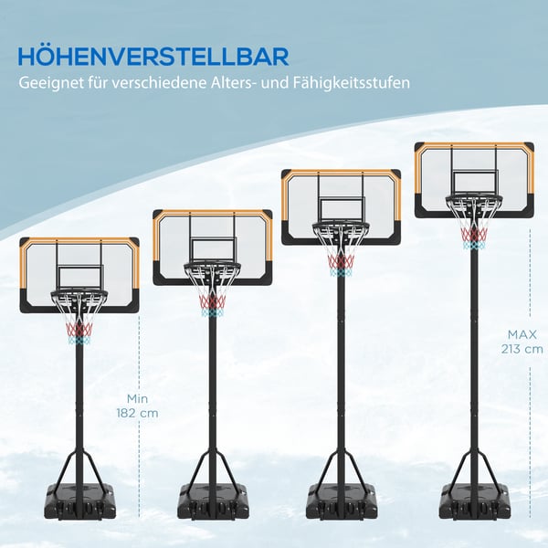 Basketballkurv, Justerbar 182x213 cm, Sort