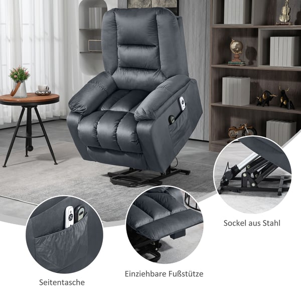 Fåtölj med recliner, 85x94x107 cm, Grå