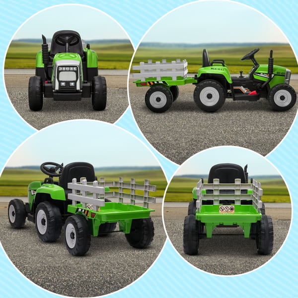 Elektrisk Traktor med Trailer, 136,5x50x52,5 cm, Grøn
