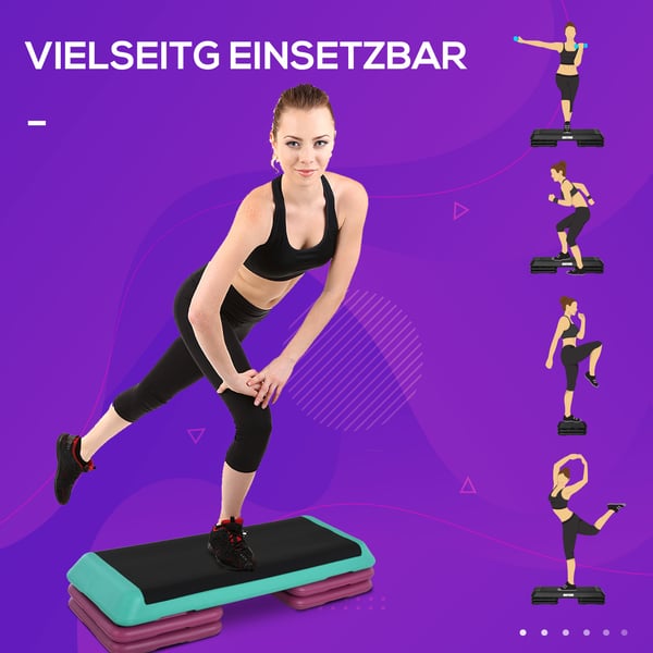 Aerobic-askelalusta, 110x40x20 cm, musta vihreä violetti