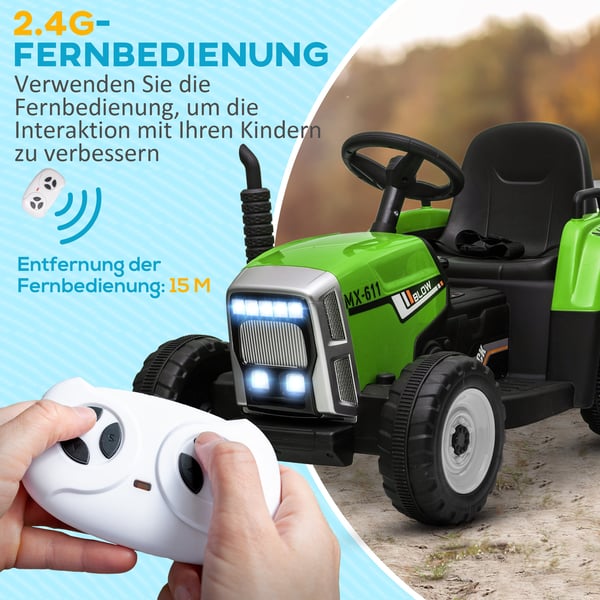 Elektrisk Traktor med Trailer, 136,5x50x52,5 cm, Grøn