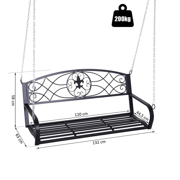 Hammockgunga för veranda, 132x63x58 cm, Svart