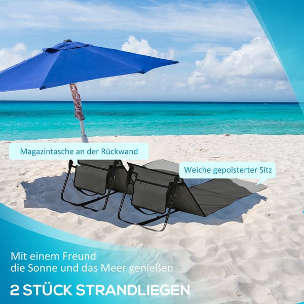 Strandstol, 142x51x40 cm, Grå