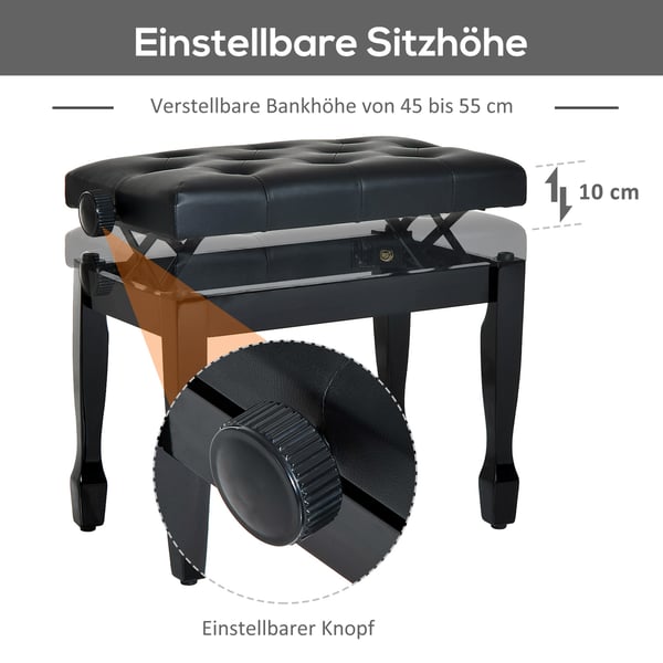 Pianopall, 64x35x45-55 cm, Svart