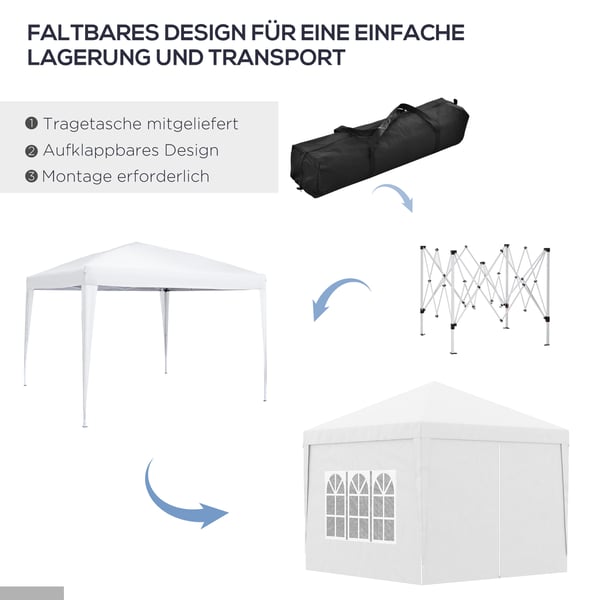 Sammenklappelig pavillon, 295x295x258 cm, hvid