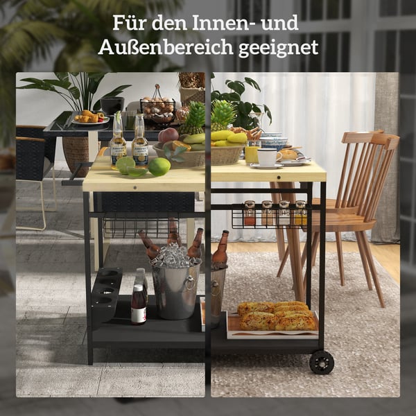 Serveringsvogn, 97,5x65x81 cm, Naturlig Brun Sort