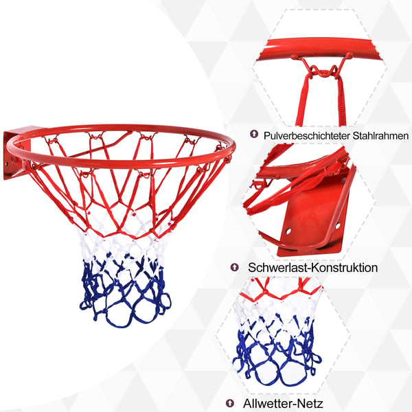 Basketballkurv, 46 cm, Rød Blå Hvid