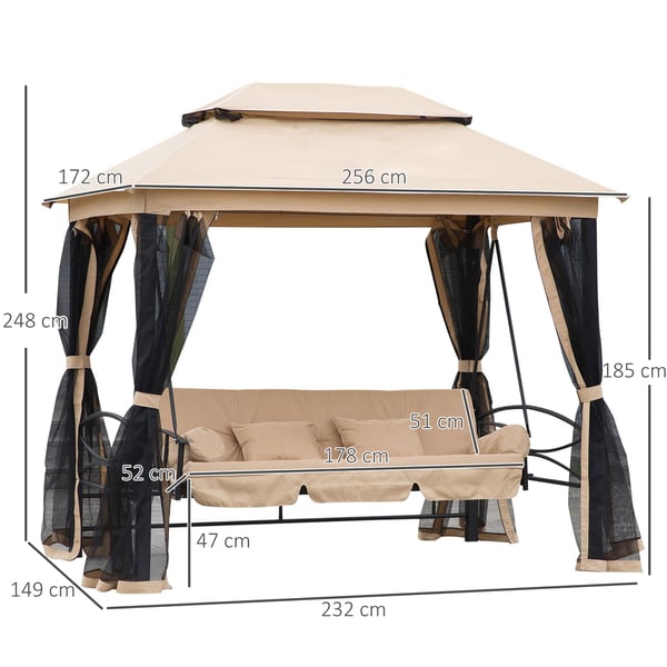 Haveswing, 3-personers med sidepaneler, 256x172x248 cm, Beige