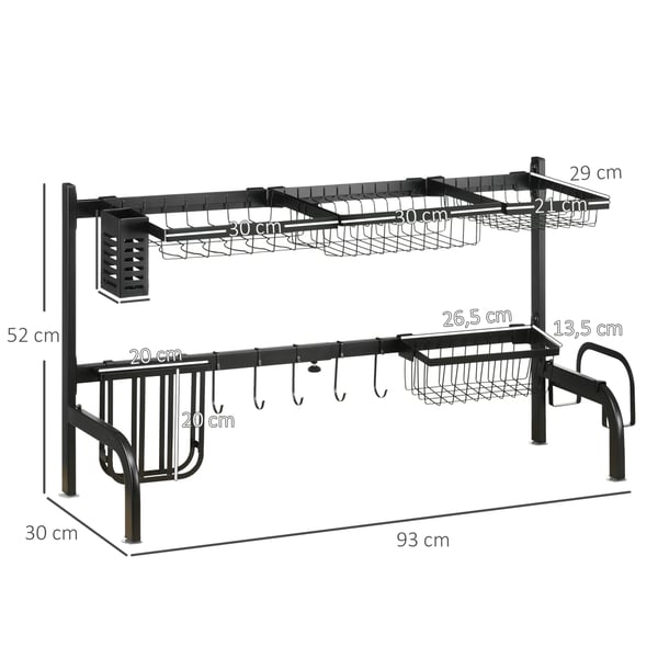 Opvaskestativ, stål, 93x30x52 cm, sort