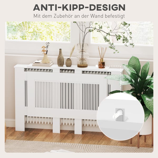 Radiatordæksel, 125-201x19x81,5 cm, Hvid