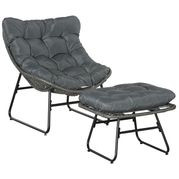 Rottinkinen lepotuoli jalkarahilla, 69x76x70 cm, harmaa
