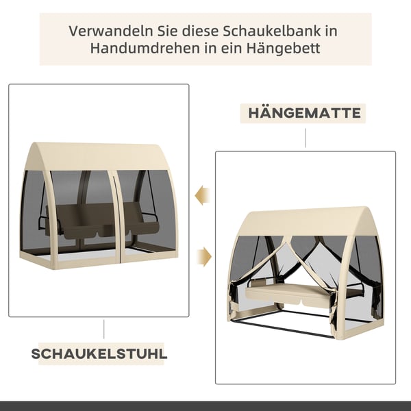 Verandasving, 2-i-1 Hollywood gyngeseng, 240x140x197 cm, Brun