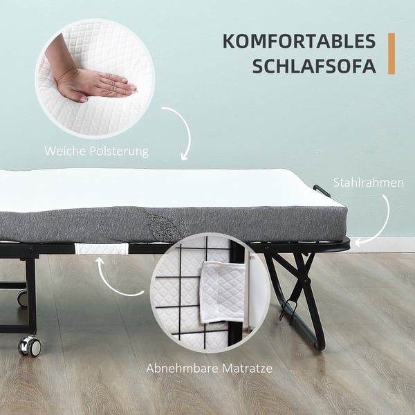 Sammenklappelig gæsteseng, 200x75x42.5 cm, Hvid, Sort