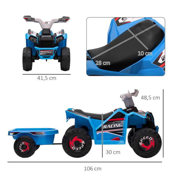 Elektrisk Børne Quad med Trailer, 106x41,5x48,5 cm, Blå