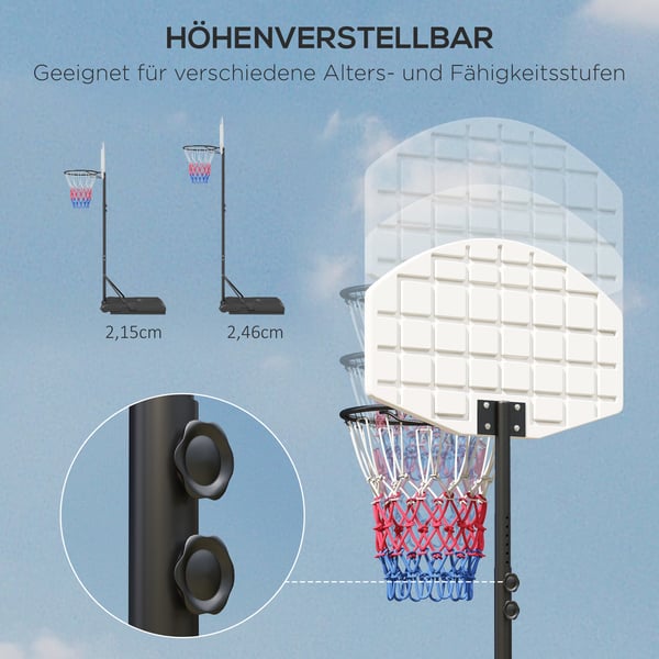 Basketballkurv med stativ, 179-209x39 cm, sort