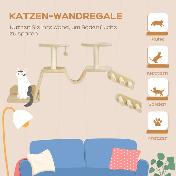 Klatrevæg til katte, 158x38,5x83 cm, Beige