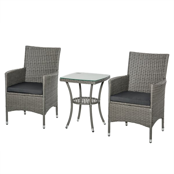 Rattan havemøbelsæt, 3-delt balconiesæt, 60x58,5x89,5 cm, grå