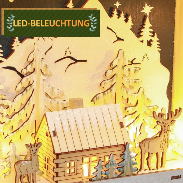 Adventskalender, 34x7x34 cm, Rød