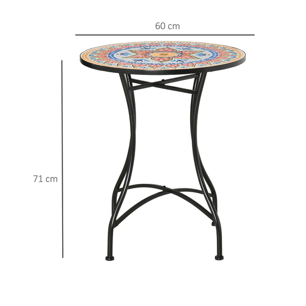 Havebord, mosaik bistrobord, 60x71 cm, rød blå hvid sort