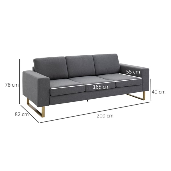 Soffa, 200x82x78 cm, Mörkgrå