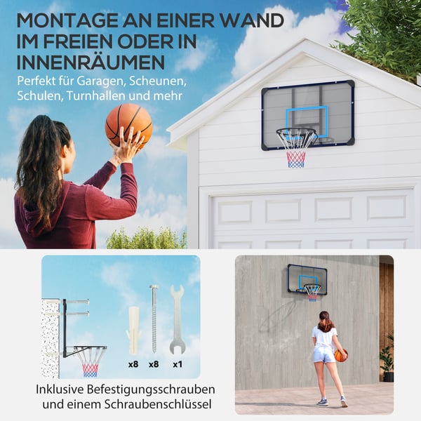 Basketballkurv, Vægmonteret, 113x61x73 cm, Sort