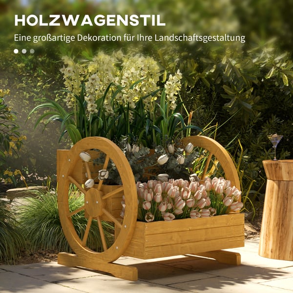 Plantekasse med vognhjul, 62x61x57 cm, teak