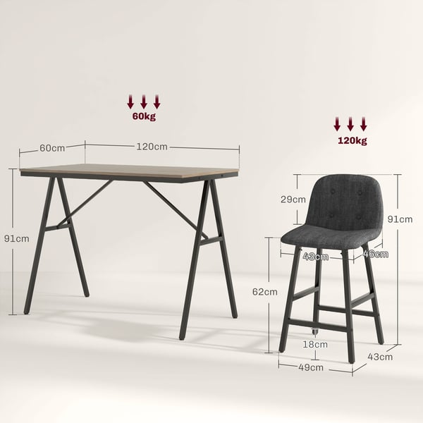 Spisebordssæt, 120x60x91 cm, Mørkegrå