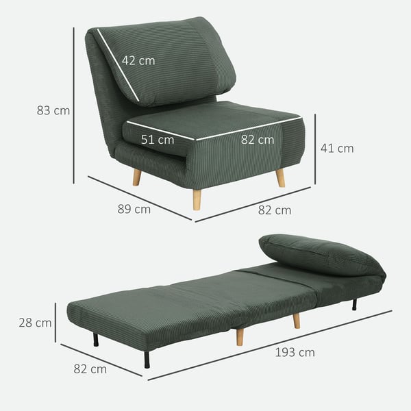 Soffa med bäddfunktion, 82x89x83 cm, grön