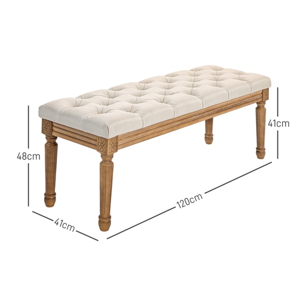 Polstret bænk, 120x41x48 cm, creme