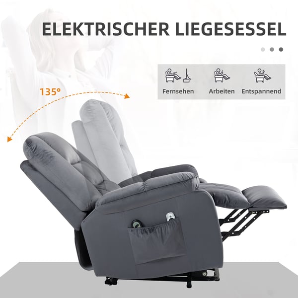 Fåtölj med recliner, 85x94x107 cm, Grå