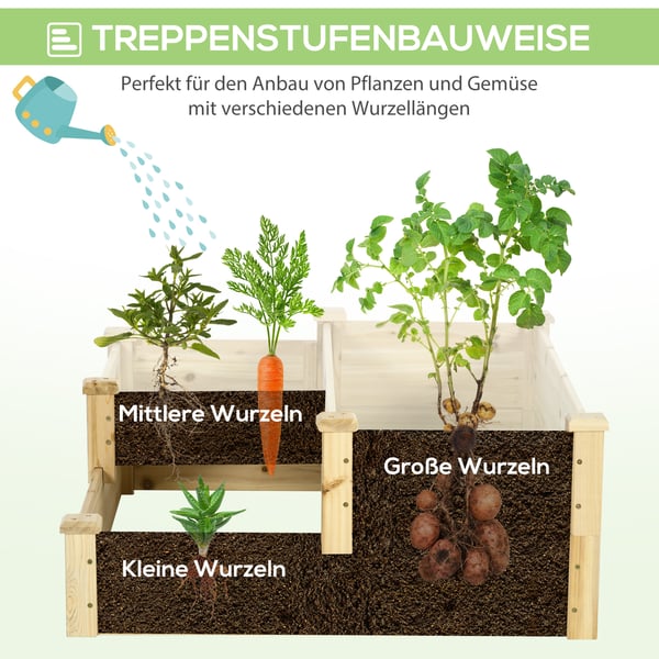 Hævet plantekasse, 3-niveaus træplantekasse, 108x88x36 cm, natur