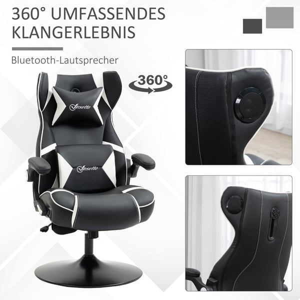Gamingstol, Justerbar ergonomisk computerstol med højttalere, 69x73x118 cm, Hvid