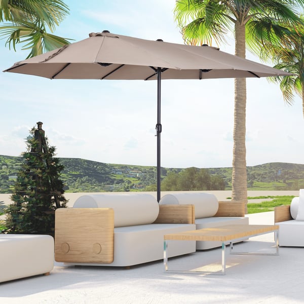 Dobbelt Terrasseparasol, 460x270x240 cm, Lysebrun