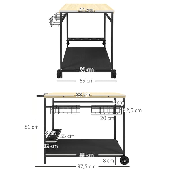 Serveringsvogn, 97,5x65x81 cm, Naturlig Brun Sort