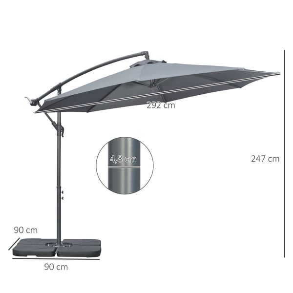 Udendørs Cantilever-parasol, 292 cm, Mørkegrå