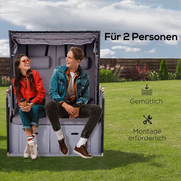 Dobbelt strandstol, 118x79x50 cm, grå