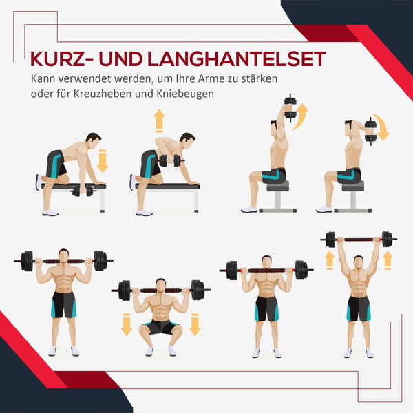 Håndvægte- og vægtstangssæt, 25 kg, Sort, Justerbar