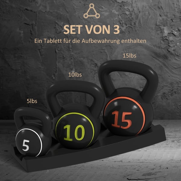 Kettlebellsæt, 16x18 cm, 18x20 cm, 18x24 cm, Sort