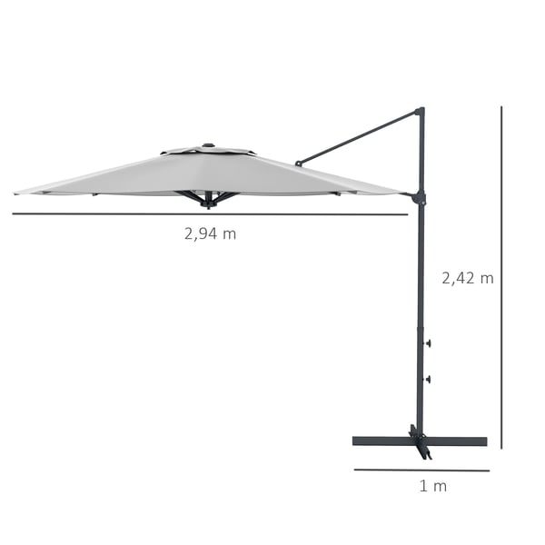 Fritstående parasol, 294x242 cm, mørkegrå