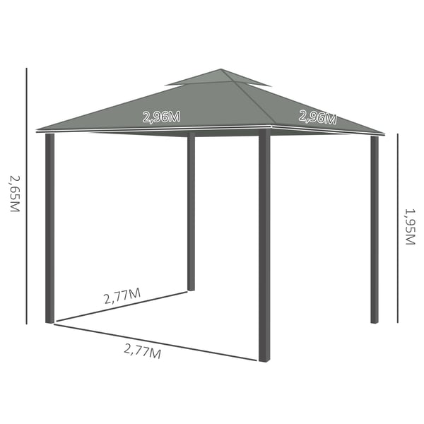 Havepavillon, 296x296x265 cm, Grå
