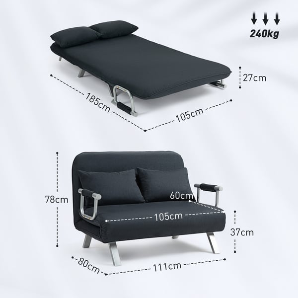Soffa med bäddfunktion, 111x80x78 cm, svart