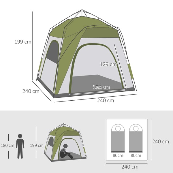 Campingtelt, 240x240x199 cm, Grøn