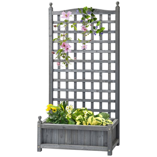 Plantekasse med espalier, 64x28x120 cm, grå, træ