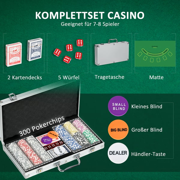 Poker sæt, 38,5x23x6,5 cm, sølv