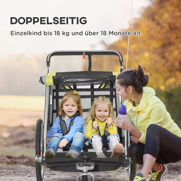 Lasten pyöräkärry 2-in-1, 142x75x101 cm, Keltamusta