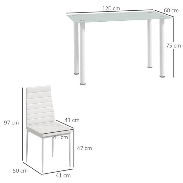 Spisebordssæt, 120x60x75 cm, Hvid, Glas og Stål