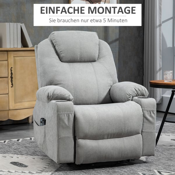 Lænestol med elektrisk løft, massage, varme, 90x101x107 cm, lysegrå