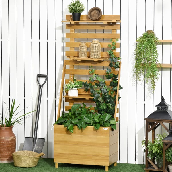 Højbeds plantekasse med espalier, 63x39x160 cm, Brun