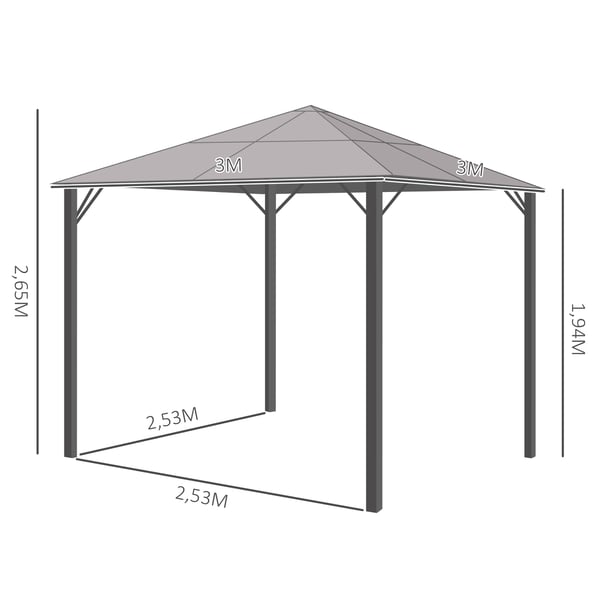 Paviljong, 300x300x265 cm, Grå
