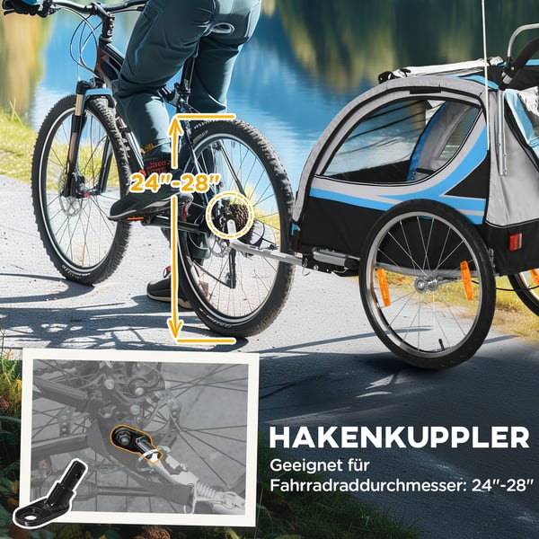 Cykeltrailer, 2-i-1 Børneklapvogn, 142x75x101 cm, Blå og Sort
